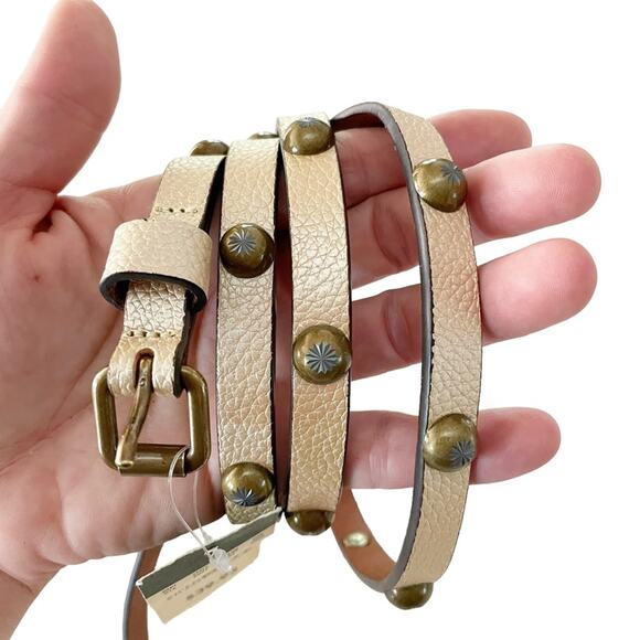 Eddie Bauer Accessories - Eddie Bauer Women XL White thin Brass Studded Belt